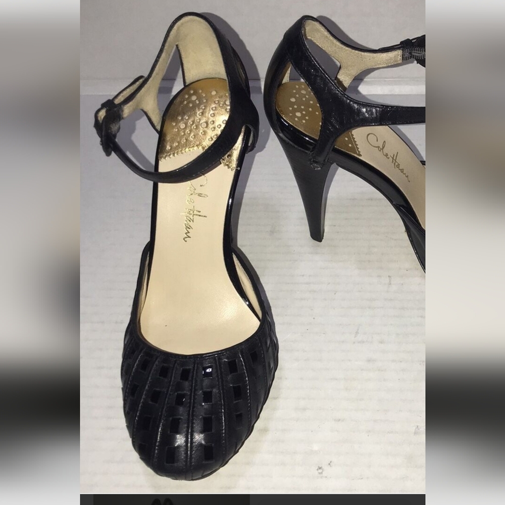 cole haan black  textured leather  heels women size 9B - Picture 2 of 10